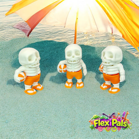Articulated Summer Skeleton Toy by FlexiPals – 3D Printed Collectible with Flip-Flops and Beach Ball – Flexible and Poseable Mini Figure for Play, Display, or Desk Fun – Great Gift for Kids and Collectors