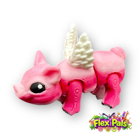 Flying Pig FlexiPal – 3D Printed Articulating Mini Figure with Wings – Flexible, Poseable Fantasy Animal Toy – Fun Fidget for Kids and Collectors – Whimsical Decor for Desk or Display – FlexiPals Collectible