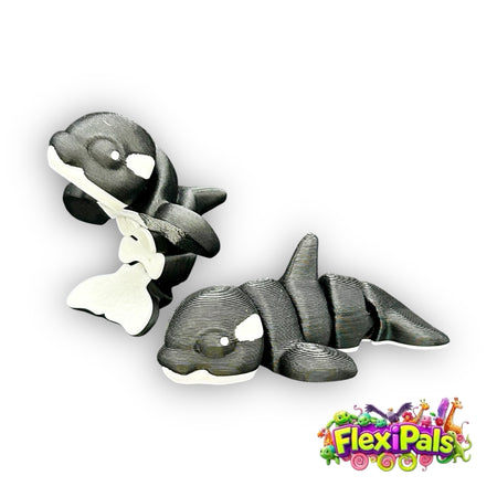 Orca Whale FlexiPal – 3D Printed Articulating Mini Figure – Flexible, Poseable Ocean Animal Toy – Fun Fidget for Kids and Marine Life Collectors – Great for Play, Display, or Desk Decor – FlexiPals Collectible