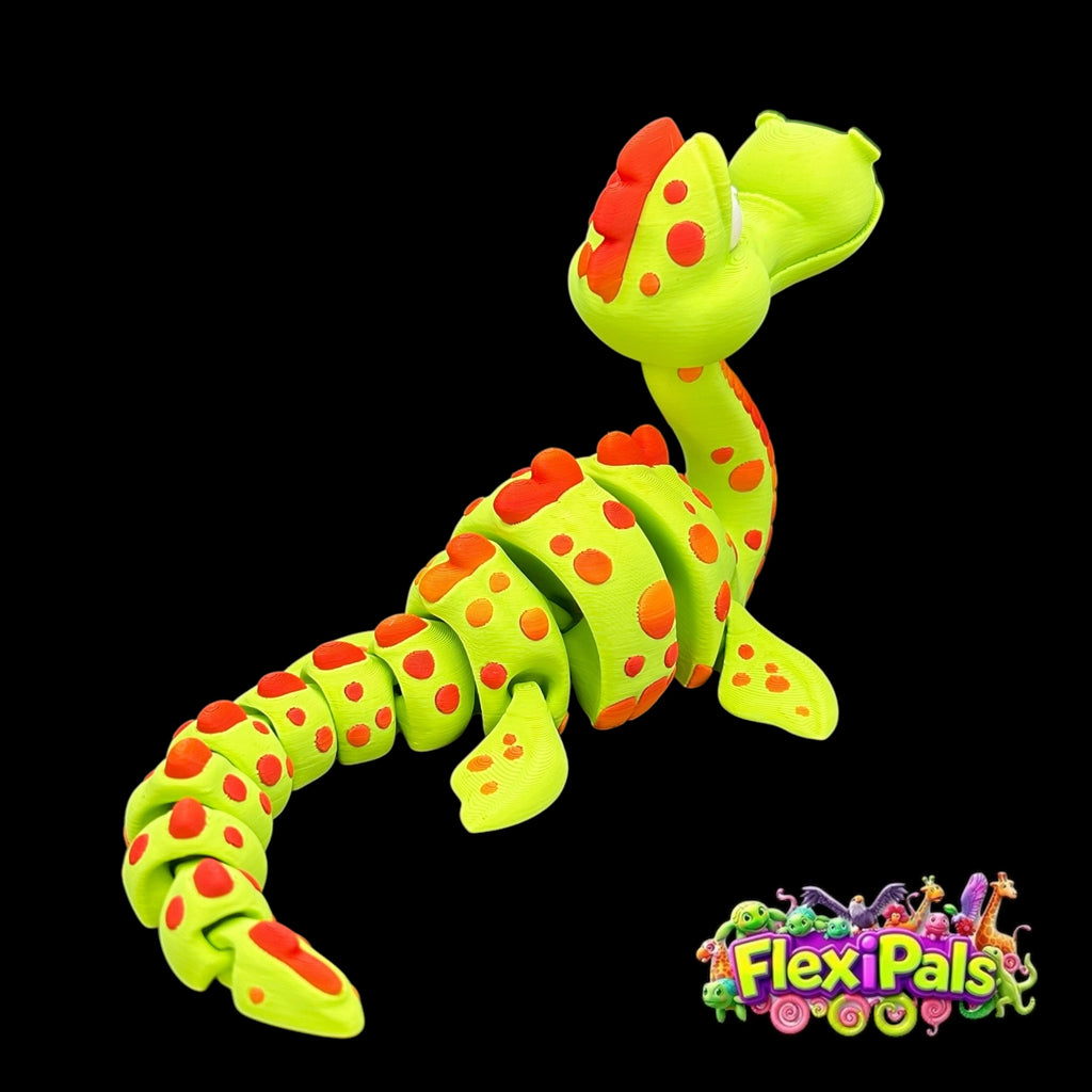Side view of 3D printed Nessie showing full 9-inch articulated length and detailed segments - FlexiPals