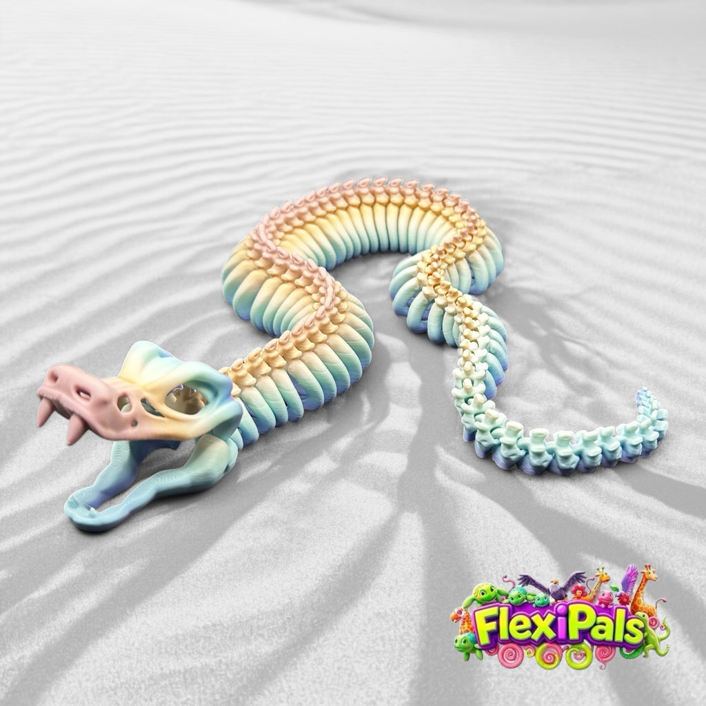 Flexi Skeleton Snake – 3D Printed Articulated Snake Toy | Flexible Snake Fidget for Desk or Sensory Play | Unique Snake Gift | Design by Flexi Factory