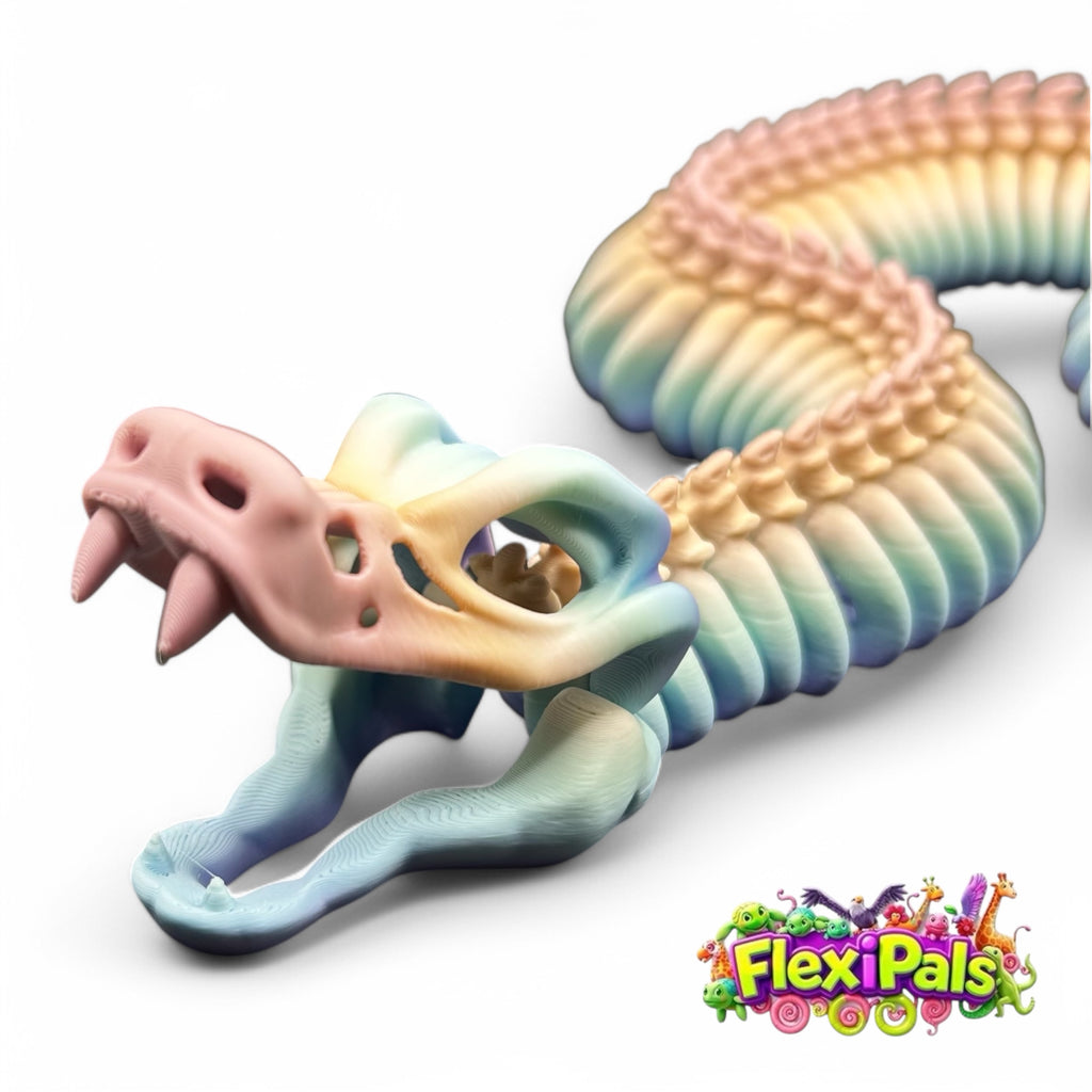 Flexi Skeleton Snake – 3D Printed Articulated Snake Toy | Flexible Snake Fidget for Desk or Sensory Play | Unique Snake Gift | Design by Flexi Factory