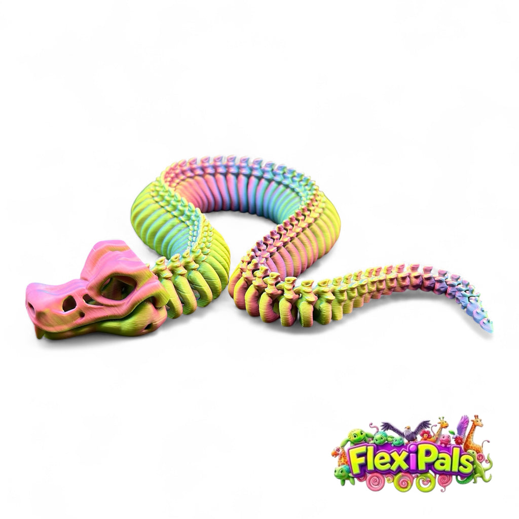 Flexi Skeleton Snake – 3D Printed Articulated Snake Toy | Flexible Snake Fidget for Desk or Sensory Play | Unique Snake Gift | Design by Flexi Factory