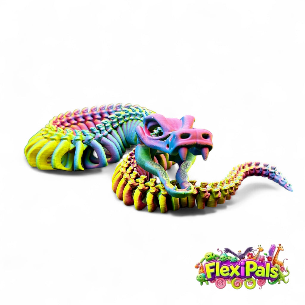 Flexi Skeleton Snake – 3D Printed Articulated Snake Toy | Flexible Snake Fidget for Desk or Sensory Play | Unique Snake Gift | Design by Flexi Factory